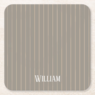Gepersonaliseerde beige pinstripes vierkante kartonnen onderzetter