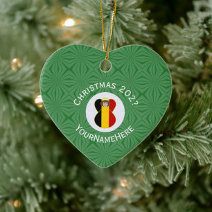 Gepersonaliseerde Belgische engel kerst vlag  Keramisch Ornament