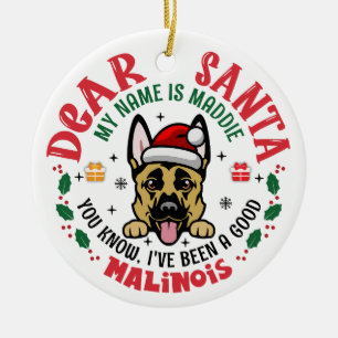 Gepersonaliseerde Belgische Malinois Hond Kerstboo Keramisch Ornament