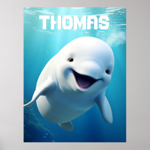Gepersonaliseerde Beluga walvis Blauwe Groene Noor Poster