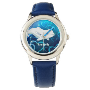 Gepersonaliseerde Beluga Whale en Blue Hearts Arct Horloge