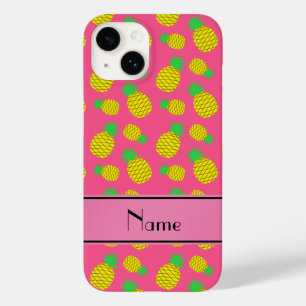 Gepersonaliseerde benaming roze gele ananassen Case-Mate iPhone 14 hoesje