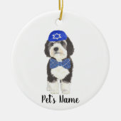 Gepersonaliseerde Bernedoodle Blue Yarmulke Bow St Keramisch Ornament (Voorkant)