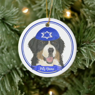 Gepersonaliseerde Berner Mountain Dog Chanoeka Bla Keramisch Ornament