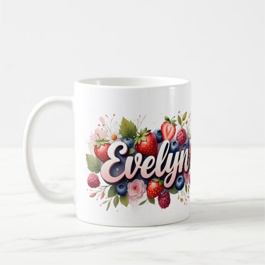 Gepersonaliseerde Berry Floral Naam Mok – Evelyn (Links)