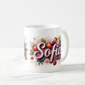 Gepersonaliseerde Berry Floral Naam Mok – "Sofia" (Voorkant rechts)