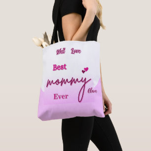 Gepersonaliseerde BEST MOM EVER roze en roos B Draagtas