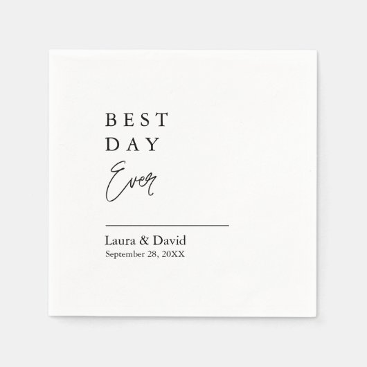 Gepersonaliseerde Beste Dag Ooit Minimale Trouwpap Servet (Voorkant)