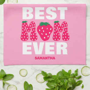 Gepersonaliseerde Beste Mam Ooit Aardbei Moederdag Theedoek