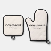 Gepersonaliseerde Beste Mam Ooit Kalligrafie Naam Ovenwant & Pannenlap Set (Voorkant)