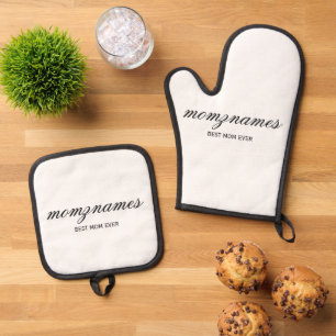 Gepersonaliseerde Beste Mam Ooit Kalligrafie Naam Ovenwant & Pannenlap Set