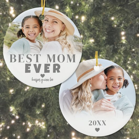 Gepersonaliseerde Beste Mama 2 Foto Kerstmis Keramisch Ornament
