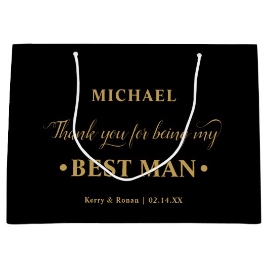 Gepersonaliseerde Beste Man Zwart en Goud Dank u Groot Cadeauzakje (Voorkant)