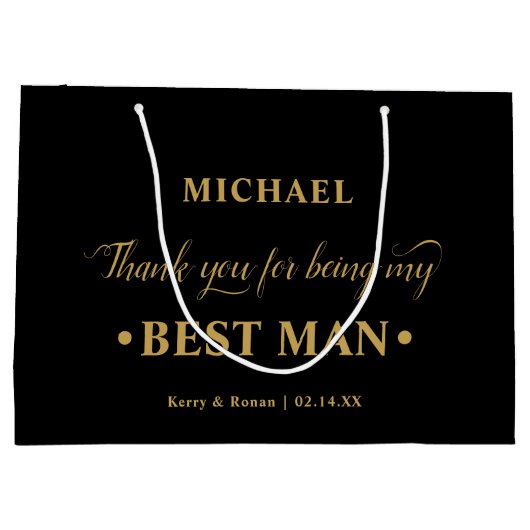 Gepersonaliseerde Beste Man Zwart en Goud Dank u Groot Cadeauzakje (Achterkant)