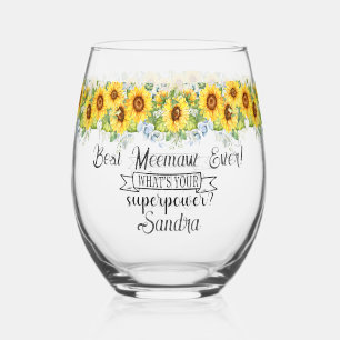 Gepersonaliseerde beste Meemaw ooit... Zonnebloem Wijnglas Zonder Voet