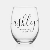 Gepersonaliseerde Beste Moeder Ooit Script Monogra Wijnglas Zonder Voet (Voorkant)