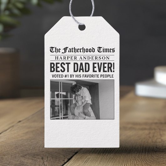 Gepersonaliseerde beste papa ooit krantenfoto cadeaulabel