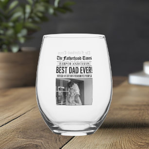 Gepersonaliseerde beste papa ooit krantenkop wijnglas zonder voet