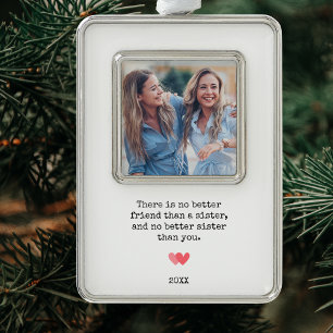 Gepersonaliseerde Beste Zuster Foto Kerstmis Verzilverd Kader Ornament