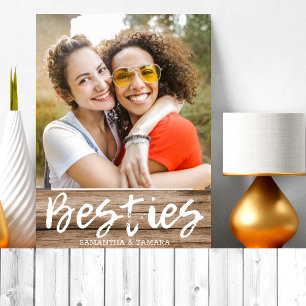 Gepersonaliseerde Besties BFF Names Rustic Wood Fotoplaat