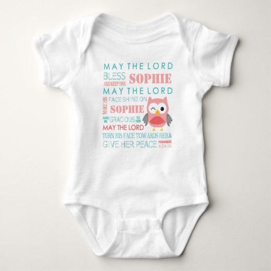 Gepersonaliseerde Bijbelvers Uil Baby Shirt (Voorkant)