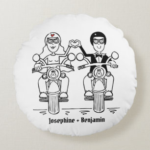 Gepersonaliseerde Biker Wedding Gift Throw Cushion Rond Kussen