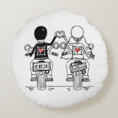 Gepersonaliseerde Biker Wedding Gift Throw Cushion Rond Kussen (Achterkant)