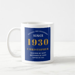 Gepersonaliseerde Birthday 1930 Elegant Blue Gold  Koffiemok