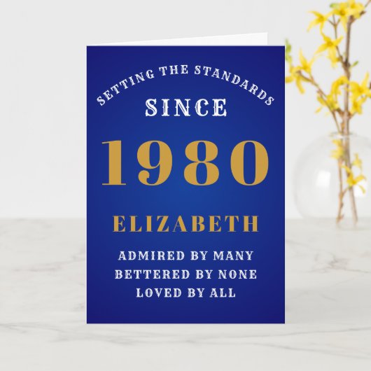 Gepersonaliseerde Birthday 1980 Jouw naam blauw to Kaart (Gele Bloem)