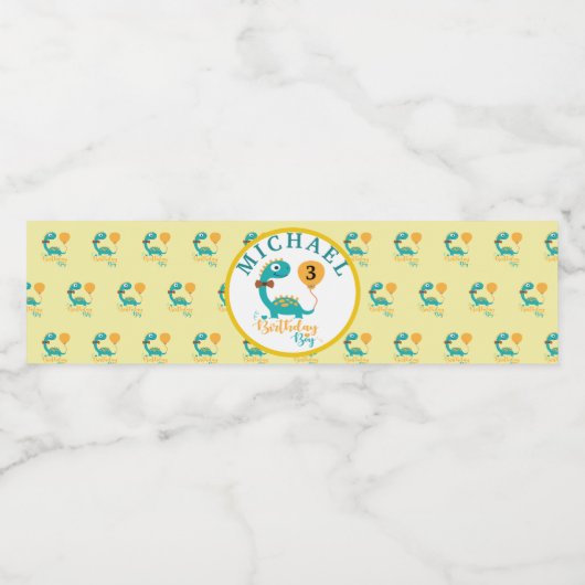 Gepersonaliseerde Birthday Boy Dinosaur Waterfles Etiket (Enkel label)