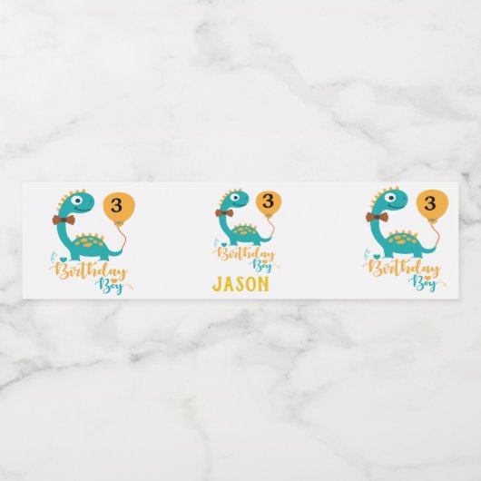 Gepersonaliseerde Birthday Boy Dinosaur Waterfles Etiket (Enkel label)