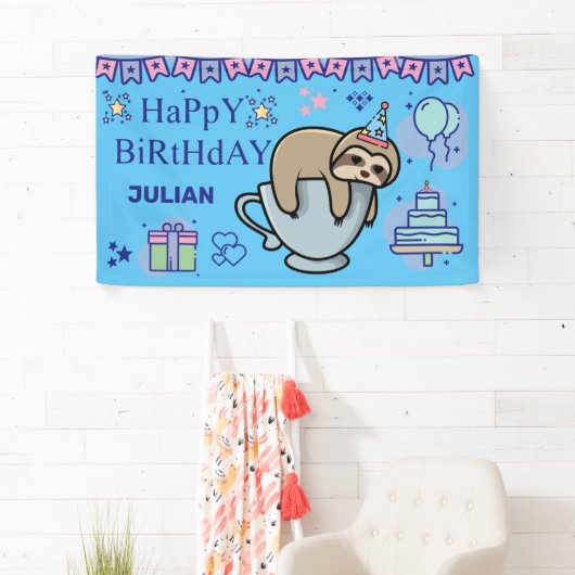 GEPERSONALISEERDE BIRTHDAY NAME CutE SLOTH Spandoek (Insitu)