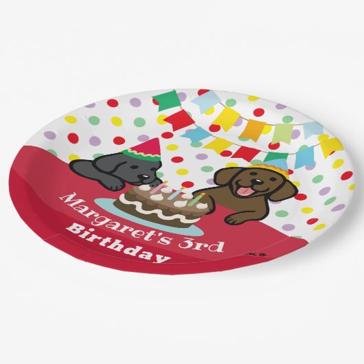 Gepersonaliseerde Black and Chocolate Labs Verjaar Papieren Bordje (Gekanteld)