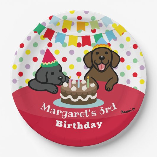 Gepersonaliseerde Black and Chocolate Labs Verjaar Papieren Bordje (Voorkant)