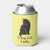Gepersonaliseerde Black Cat Crazy Cat Lady Geel Blikjeskoeler (Blikje Voorkant)