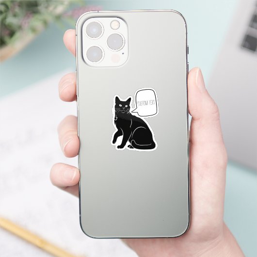 Gepersonaliseerde Black Cat Speech Bubble Laptop Sticker (Telefoon)