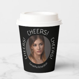 Gepersonaliseerde Black Cheers Photo Name Script Papieren Bekers