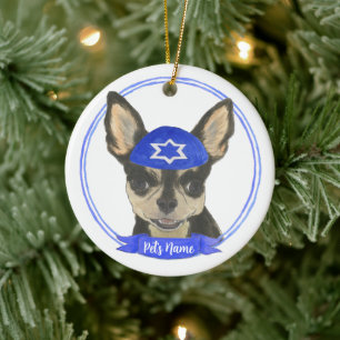 Gepersonaliseerde Black en Tan Chihuahua Yarmulke Keramisch Ornament
