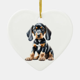 Gepersonaliseerde Black en Tan Coonhound Puppy Keramisch Ornament
