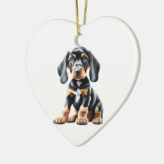 Gepersonaliseerde Black en Tan Coonhound Puppy Keramisch Ornament (Links)