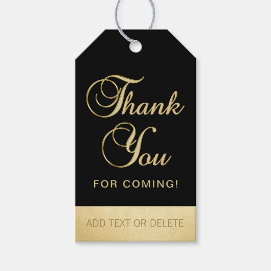 Gepersonaliseerde Black Gold DANK U VOOR HET KOMEN Cadeaulabel (Voorkant)