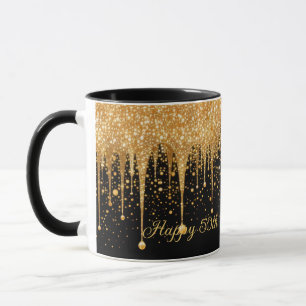Gepersonaliseerde Black Gold Dripping Glitter Verj Mok