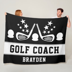 Gepersonaliseerde Black Golf Coach Naam Fleece Deken