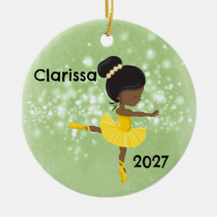 Gepersonaliseerde Black Little Girl Ballerina Orna Keramisch Ornament