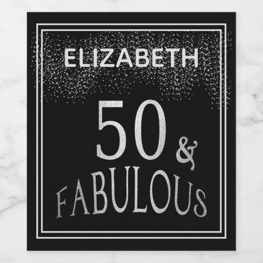 Gepersonaliseerde Black Silver 50 en Fabulous 50th Wijn Etiket (Enkel label)