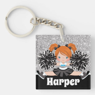 Gepersonaliseerde Black & Silver Cheerleading Sleu Sleutelhanger