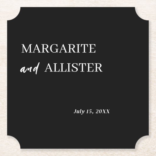 Gepersonaliseerde Black Square bruiloft Kartonnen Onderzetters (Voorkant)