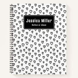 Gepersonaliseerde Black & White Doodle Heart Notit Notitieboek