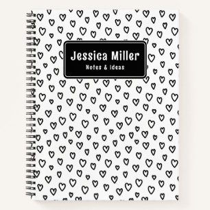 Gepersonaliseerde Black & White Doodle Heart Notit Notitieboek