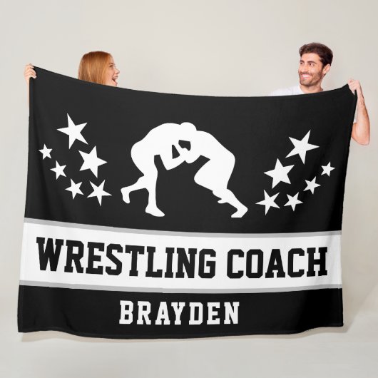 Gepersonaliseerde Black Wrestling Coach Naam Fleece Deken (In situ)